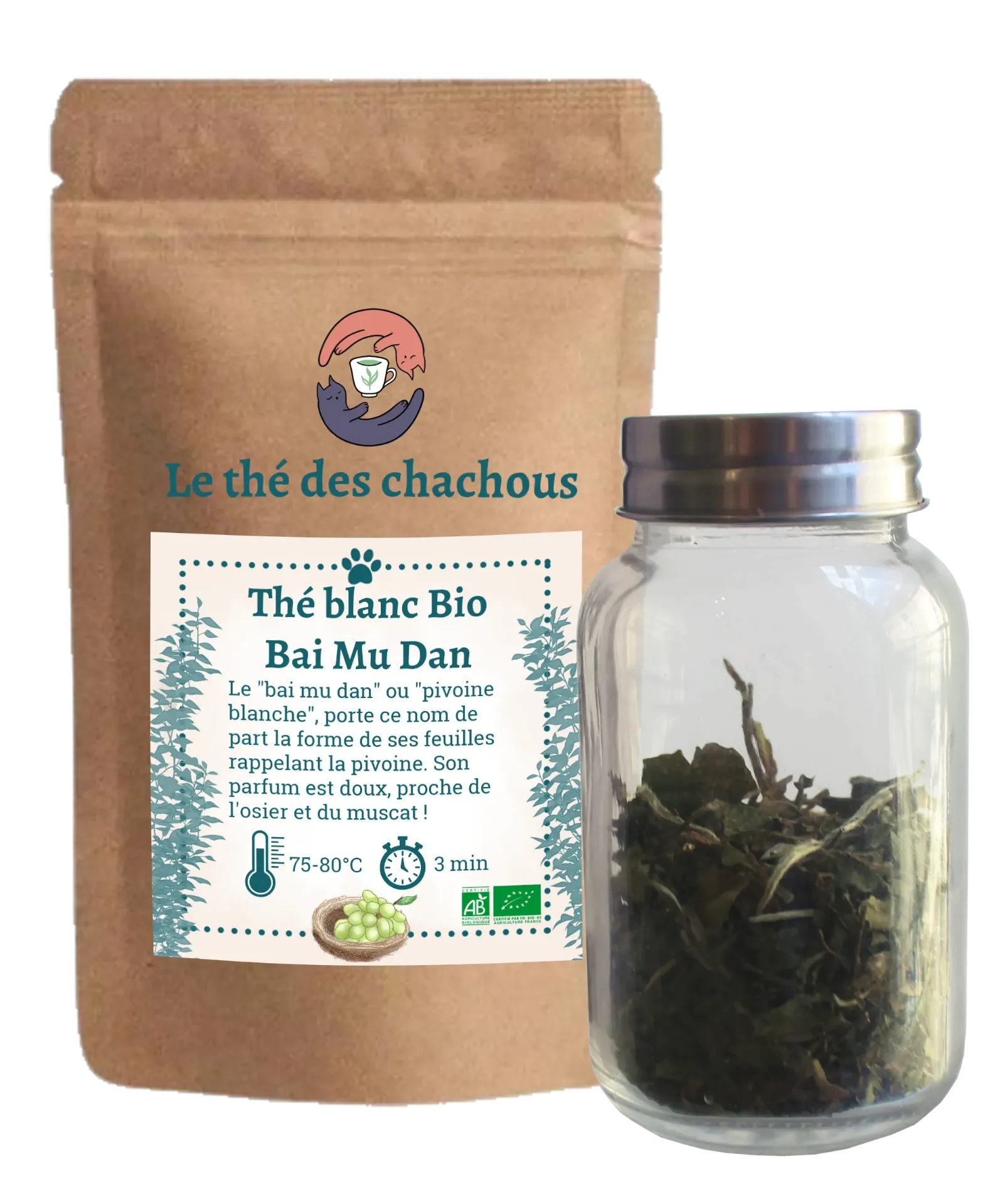 Thé blanc Bio "Bai mu Dan" (50g, Pochette)